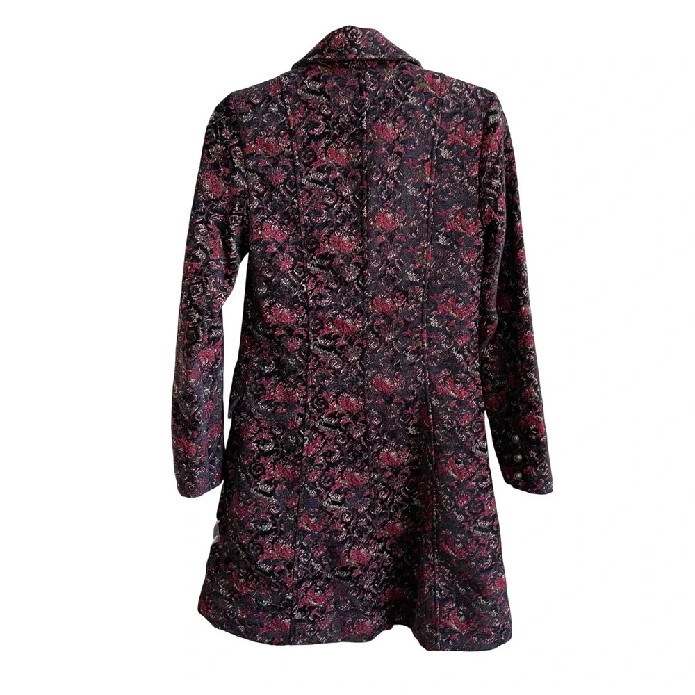 Free People Fox Trot Equestrian Tapestry‎ Coat Women XS Red Combo Floral Brocade